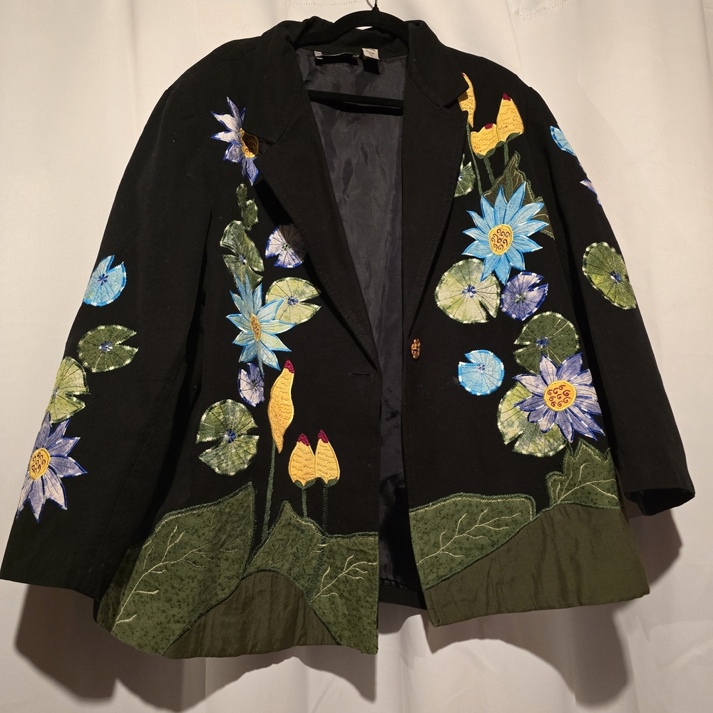 Maggie Barnes Black Blazer With Lily Pad Appliques